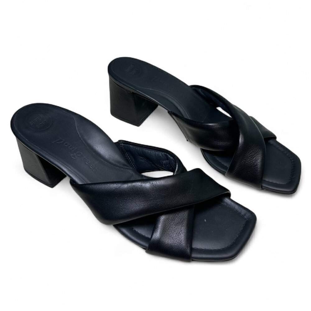 Paul Green Black Leather Low Heel Lauren Sandal - UK 6, US 8.5 - Picture 2 of 13